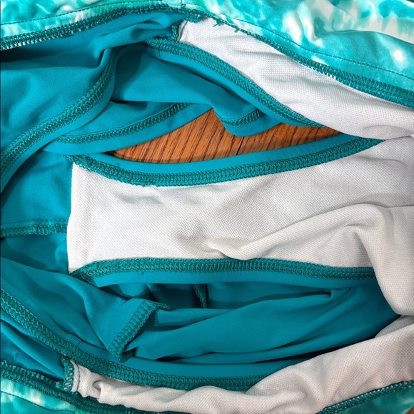 La Blanca Bikini Set Sweatheart Halter Top Skirt Bottom blue green size 10 - Picture 4 of 5